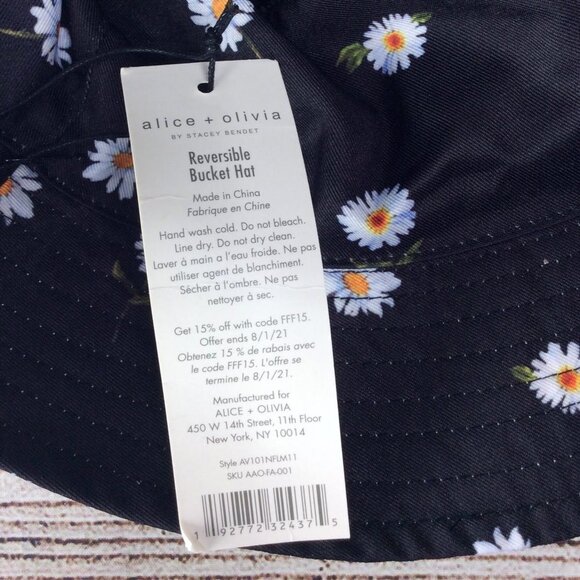 alice + olivia Reversible Bucket Hat Floral Daisy Daisies Black White Summer - Picture 6 of 6